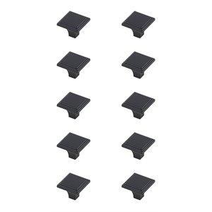 Elegant Decor Wilow 1&quot Square Zinc Alloy Knob Multipack in Black (Set of 10)