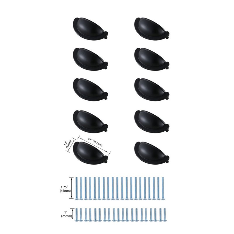 Elegant Decor Claude Zinc Alloy Cup Bar Pull Multipack in Black (Set of 10)