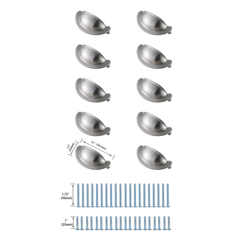 Elegant Decor Claude Zinc Alloy Cup Bar Pull Multipack in Nickel (Set of 10)