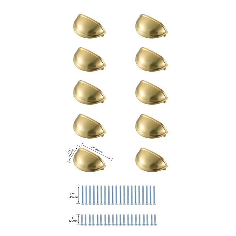 Elegant Decor Atticus Zinc Alloy Cup Bar Pull Multipack in Gold (Set of 10)
