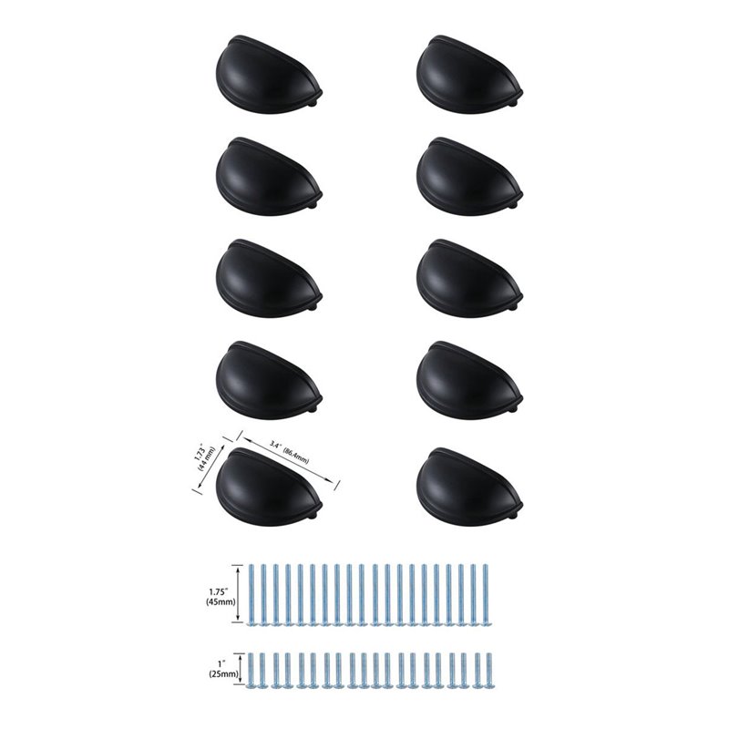 Elegant Decor Atticus Zinc Alloy Cup Bar Pull Multipack in Black (Set of 10)