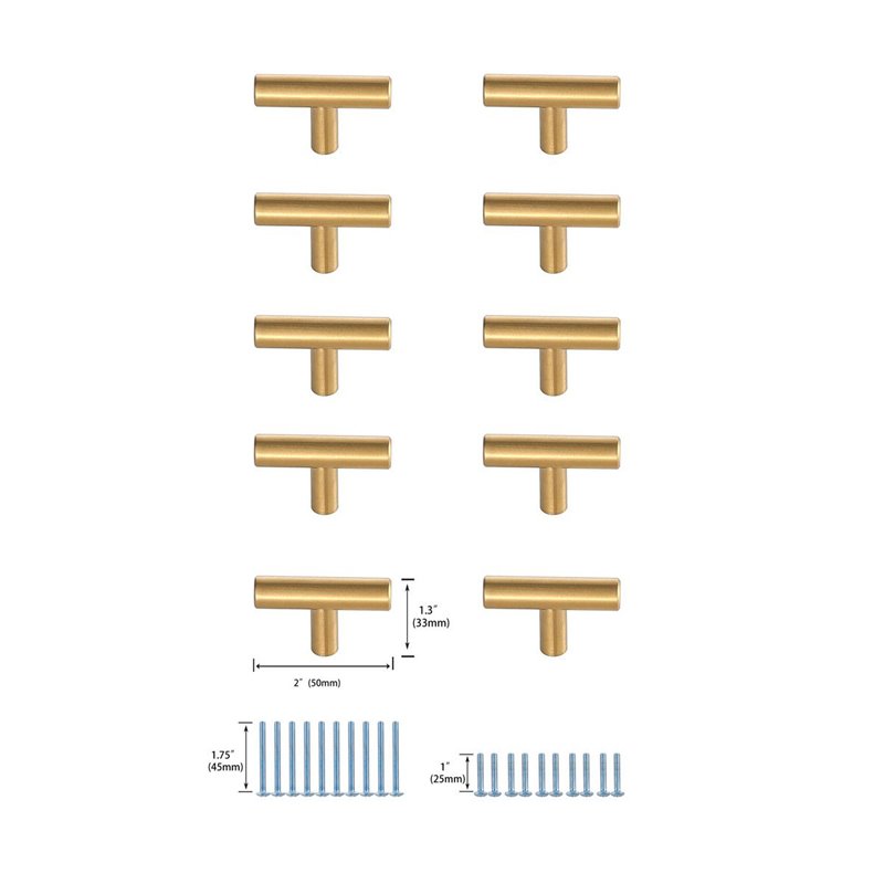 Elegant Decor Quinn Modern Zinc Alloy T Bar Pull Multipack in Brass (Set of 10)