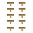 Elegant Decor Quinn Modern Zinc Alloy T Bar Pull Multipack in Brass (Set of 10)