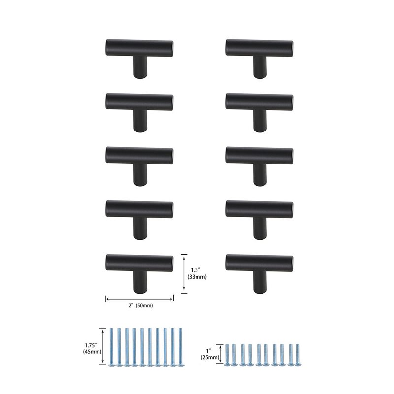 Elegant Decor Quinn Modern Zinc Alloy T Bar Pull Multipack in Black (Set of 10)