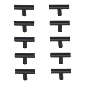 Elegant Decor Quinn Modern Zinc Alloy T Bar Pull Multipack in Black (Set of 10)