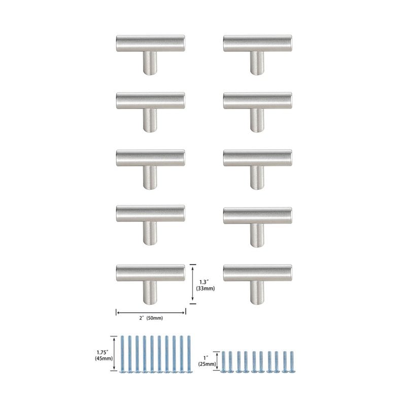 Elegant Decor Quinn Zinc Alloy T Pull Multipack in Brushed Nickel (Set of 10)