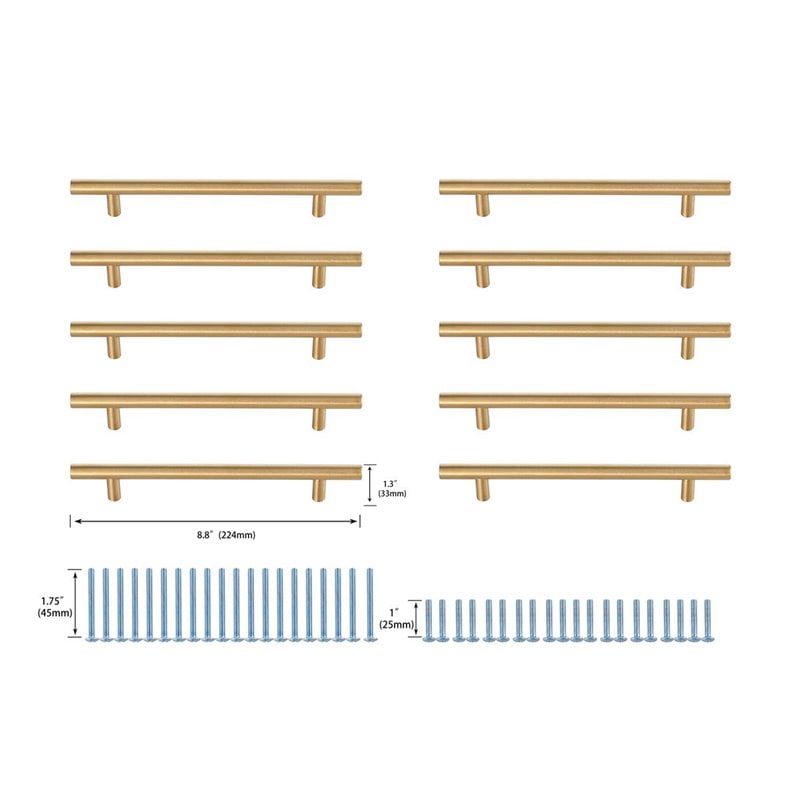 Elegant Decor Quinn Modern Zinc Alloy Bar Pull Multipack in Brass (Set of 10)