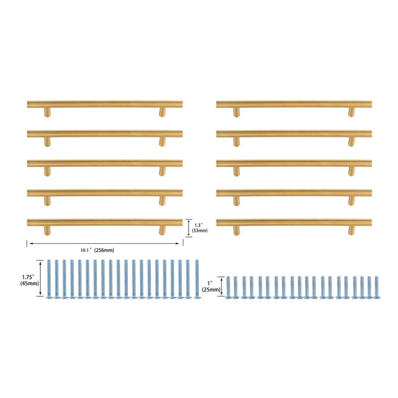 Elegant Decor Quinn Zinc Alloy Bar Pull Multipack in Brass (Set of 10)