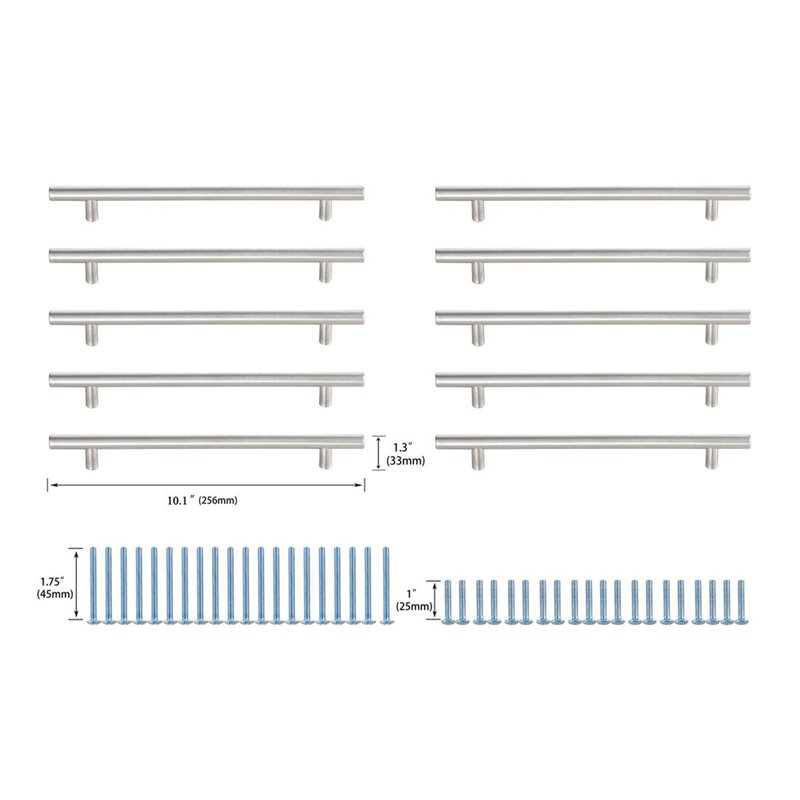 Elegant Decor Quinn Modern Zinc Alloy Bar Pull Multipack in Nickel (Set of 10)
