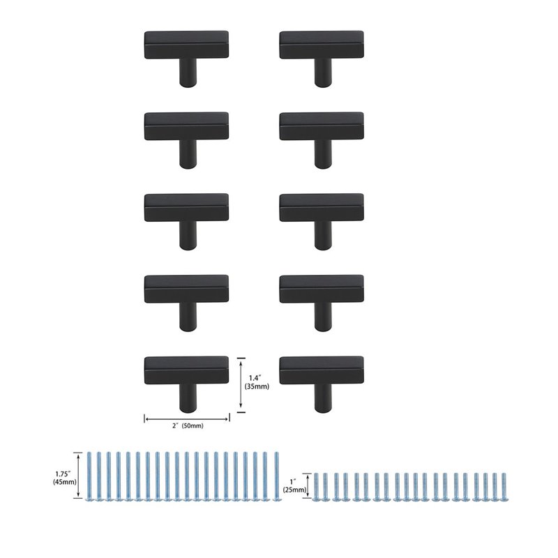 Elegant Decor Dior Modern Zinc Alloy T Bar Pull Multipack in Black (Set of 10)