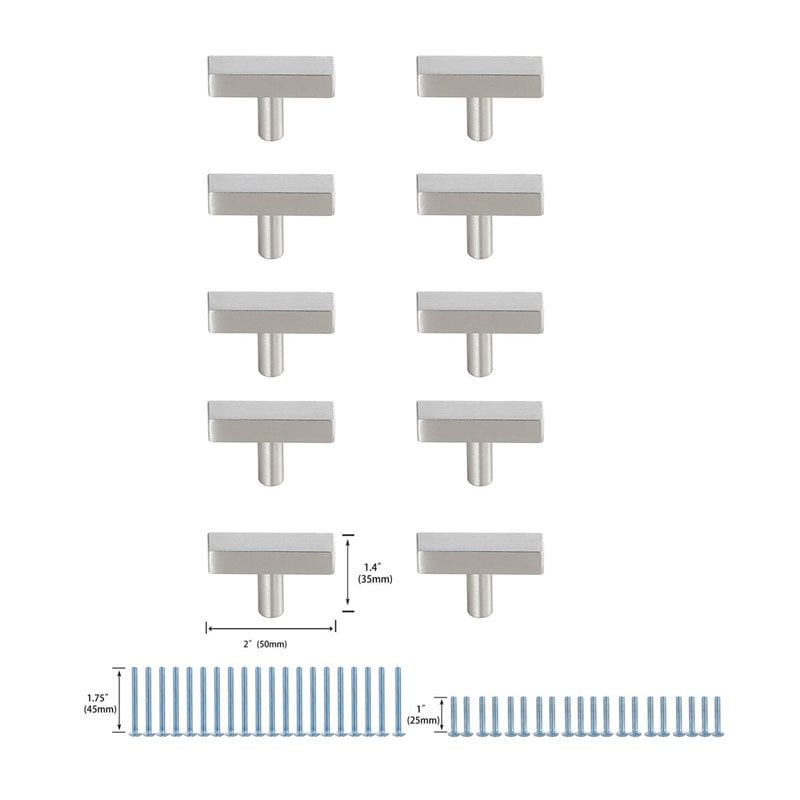 Elegant Decor Dior Modern Zinc Alloy T Bar Pull Multipack in Nickel (Set of 10)