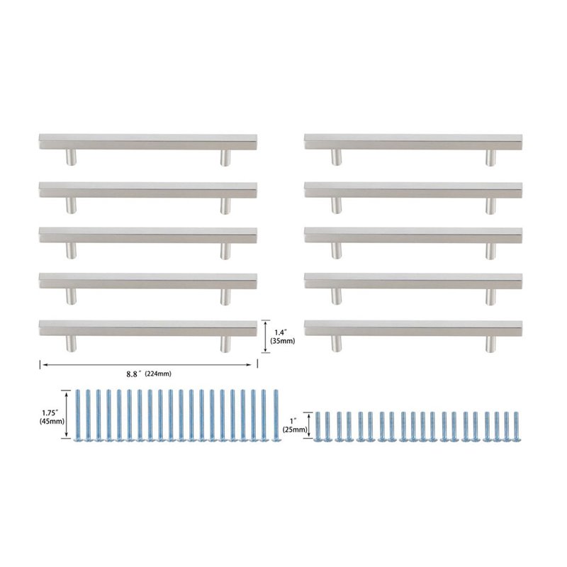 Elegant Decor Dior Zinc Alloy Bar Pull Multipack in Nickel (Set of 10)