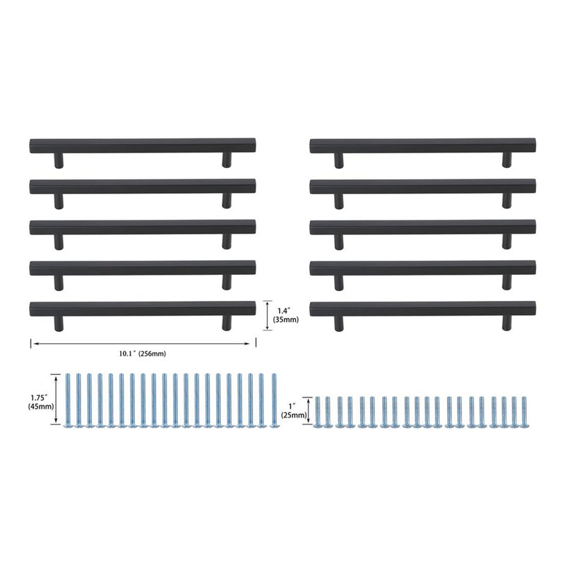 Elegant Decor Dior Modern Zinc Alloy Bar Pull Multipack in Black (Set of 10)