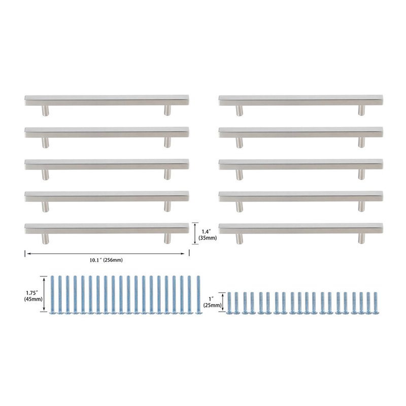 Elegant Decor Dior Modern Zinc Alloy Bar Pull Multipack in Nickel (Set of 10)