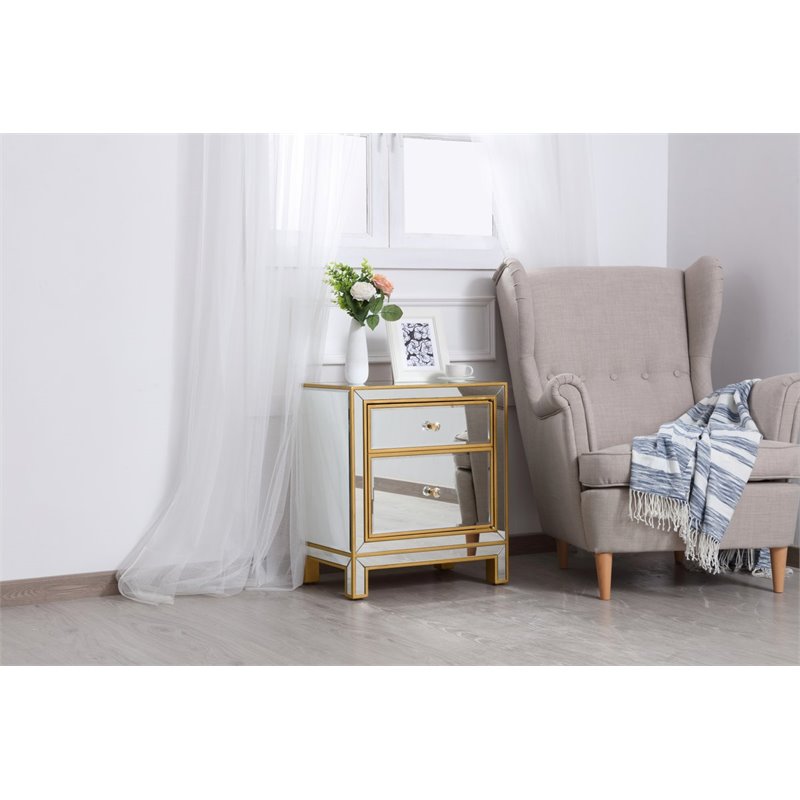 Elegant Decor Reflexion 1-Door Solid Wood and MDF Nightstand in Gold