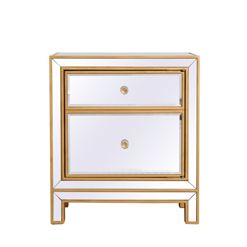 Elegant Decor Reflexion 1-Door Solid Wood and MDF Nightstand in Gold