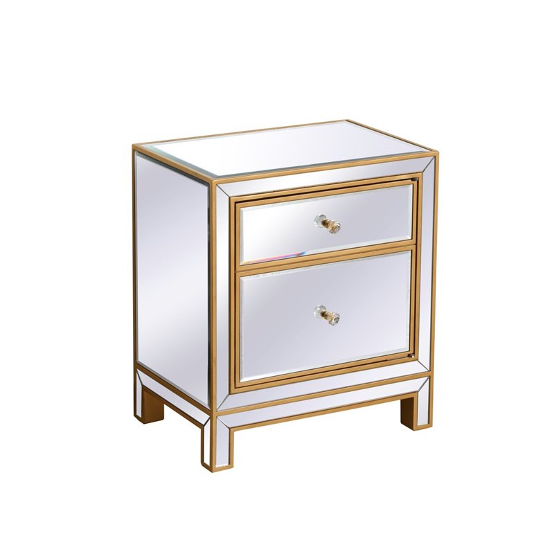 Elegant Decor Reflexion 1-Door Solid Wood and MDF Nightstand in Gold