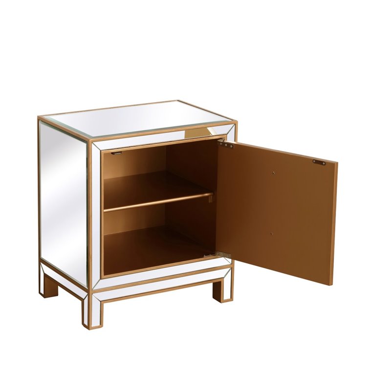 Elegant Decor Reflexion 1-Door Solid Wood and MDF Nightstand in Gold
