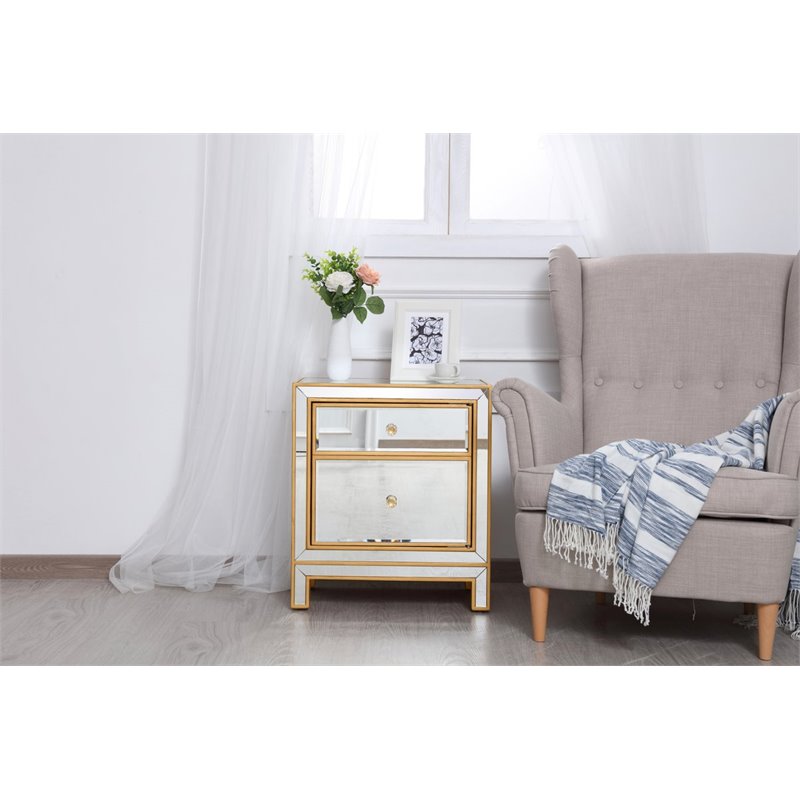 Elegant Decor Reflexion 1-Door Solid Wood and MDF Nightstand in Gold