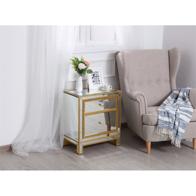 Elegant Decor Reflexion 1-Door Solid Wood and MDF Nightstand in Gold
