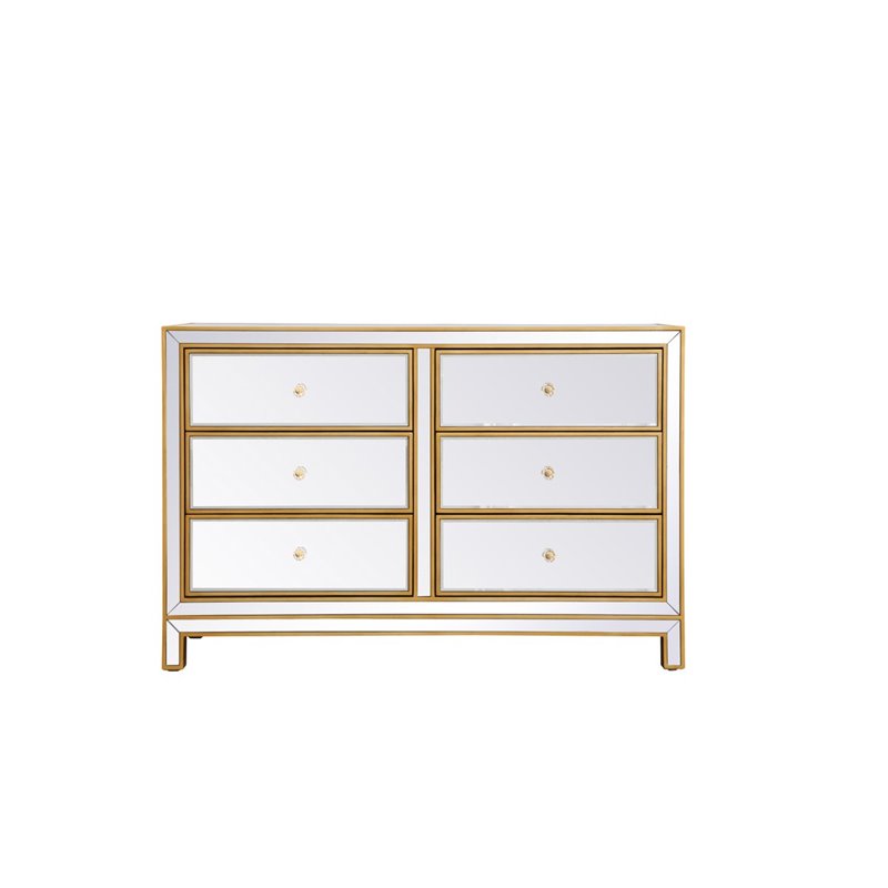 Elegant Decor Reflexion 6-Drawer Solid Wood and MDF Dresser in Gold