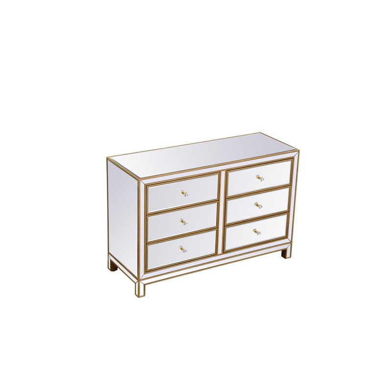 Elegant Decor Reflexion 6-Drawer Solid Wood and MDF Dresser in Gold