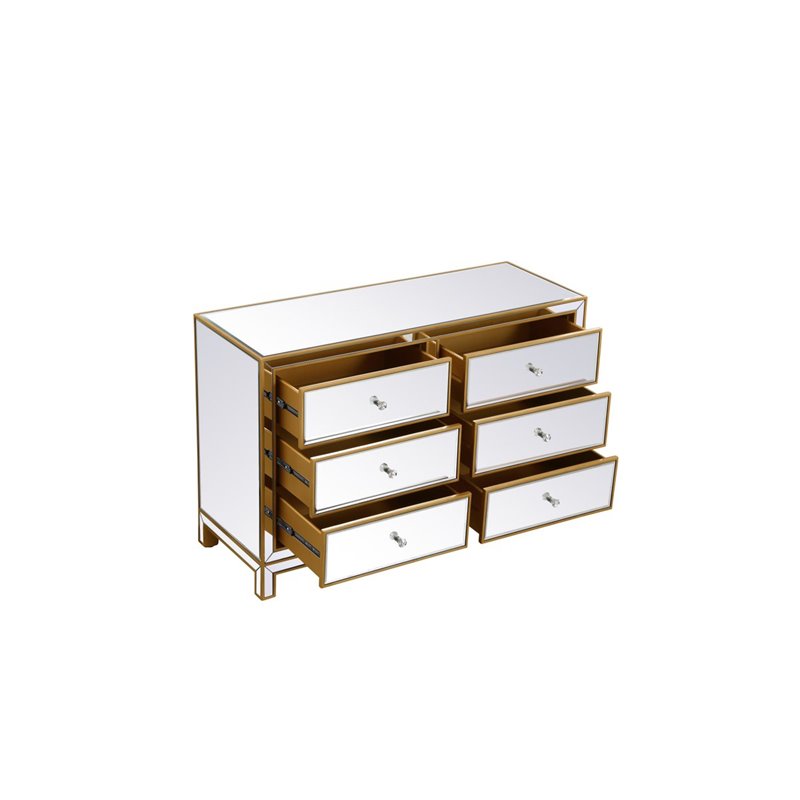 Elegant Decor Reflexion 6-Drawer Solid Wood and MDF Dresser in Gold