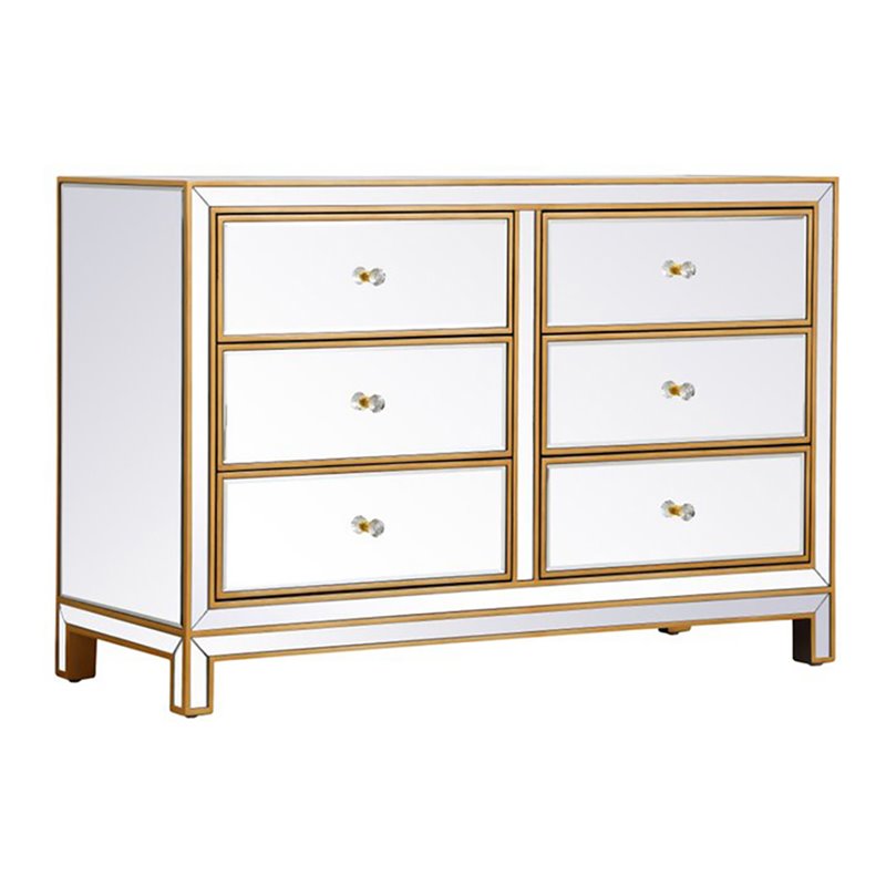Elegant Decor Reflexion 6-Drawer Solid Wood and MDF Dresser in Gold