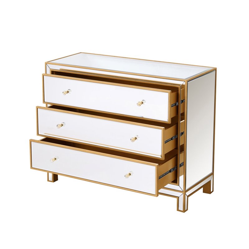 Elegant Decor Reflexion 3-Drawer Solid Wood and MDF Chest in Gold