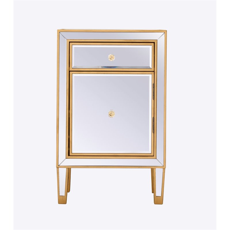 Elegant Decor Reflexion 1-Drawer Solid Wood and MDF End Table in Gold
