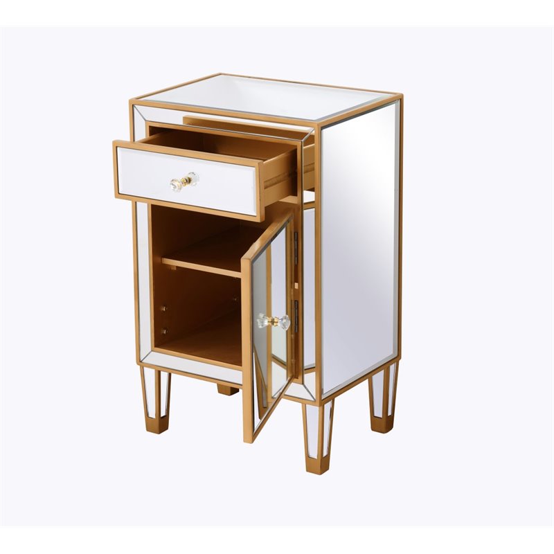 Elegant Decor Reflexion 1-Drawer Solid Wood and MDF End Table in Gold