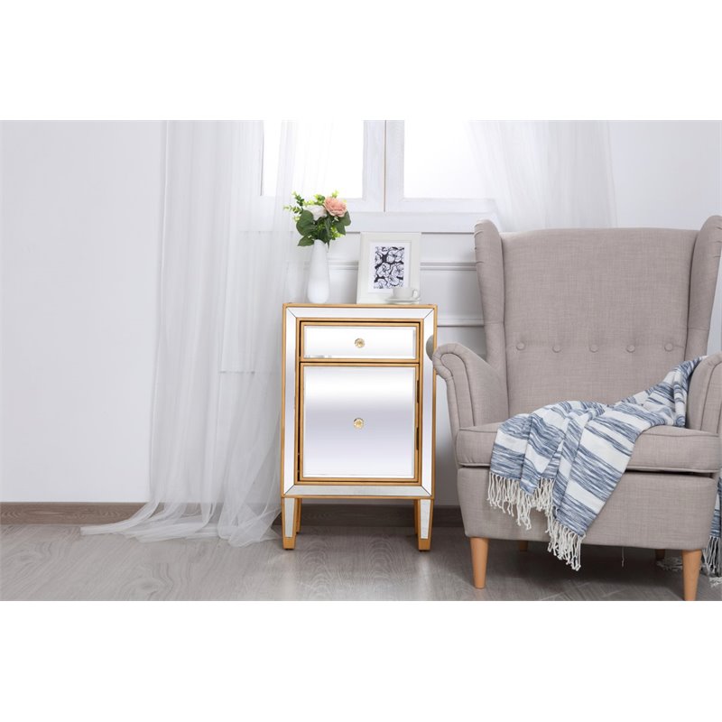 Elegant Decor Reflexion 1-Drawer Solid Wood and MDF End Table in Gold