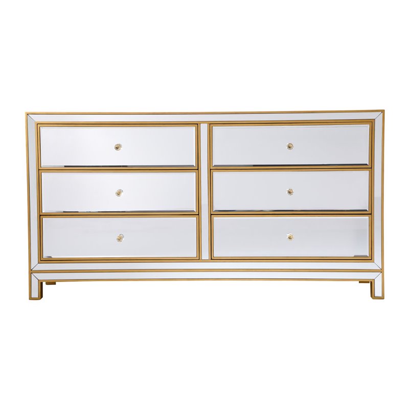 Elegant Decor Reflexion 6-Drawer Solid Wood and MDF Dresser in Gold Finish