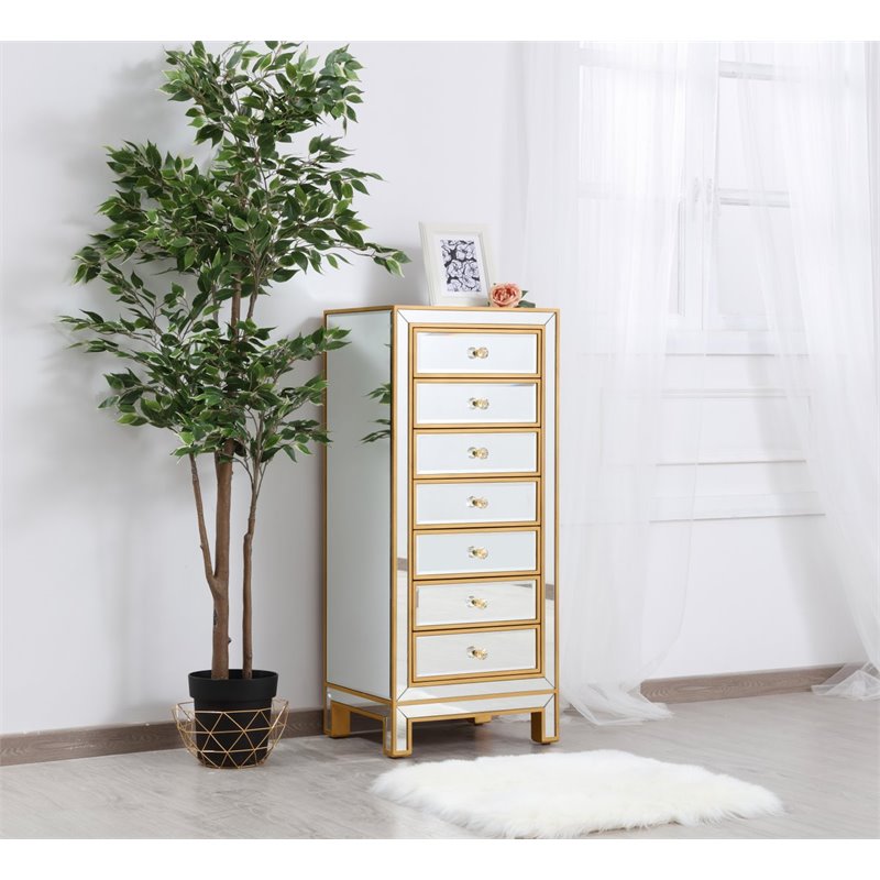 Elegant Decor Reflexion 7-Drawer Solid Wood and MDF Lingerie Chest in Gold