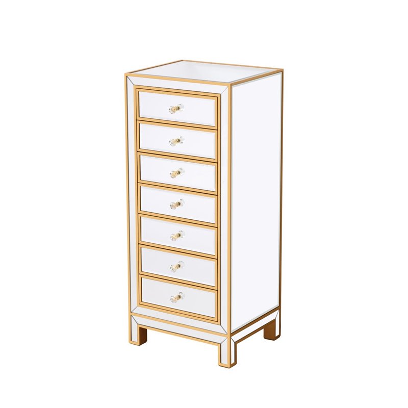 Elegant Decor Reflexion 7-Drawer Solid Wood and MDF Lingerie Chest in Gold