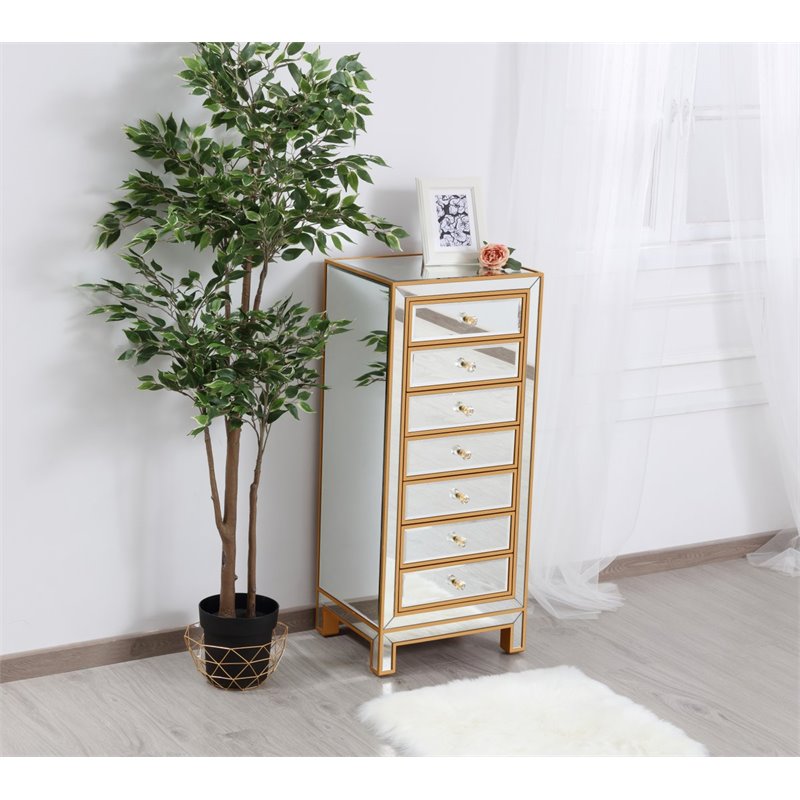 Elegant Decor Reflexion 7-Drawer Solid Wood and MDF Lingerie Chest in Gold