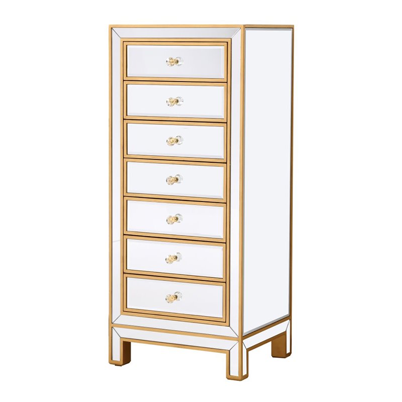 Elegant Decor Reflexion 7-Drawer Solid Wood and MDF Lingerie Chest in Gold