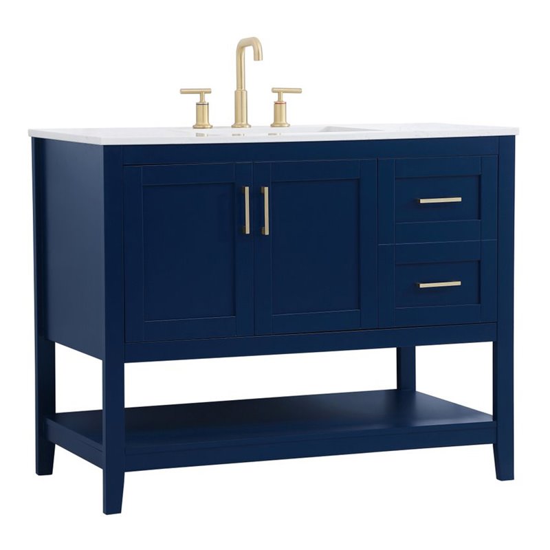 Elegant Decor Aubrey 42" Steel and Solid Wood Single Bathroom Vanity in Blue Cymax Business