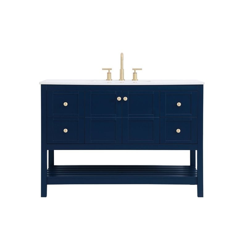 elegant decor theo 48&quot steel and solid wood single bathroom vanity in blue