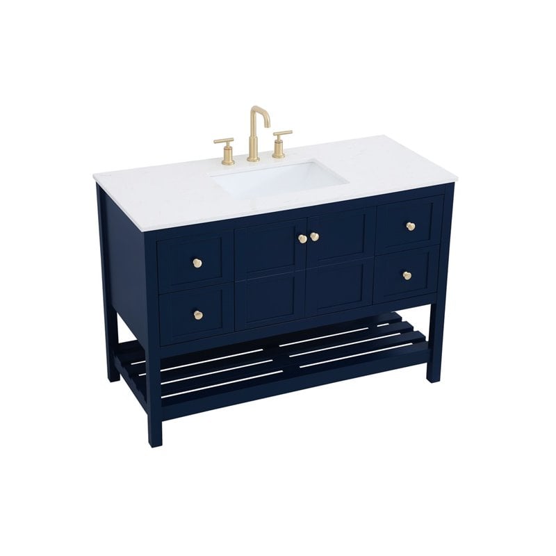 elegant decor theo 48&quot steel and solid wood single bathroom vanity in blue