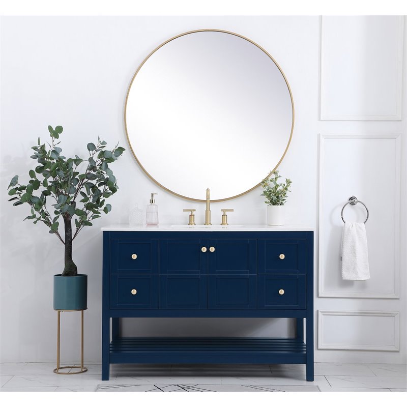 elegant decor theo 48&quot steel and solid wood single bathroom vanity in blue
