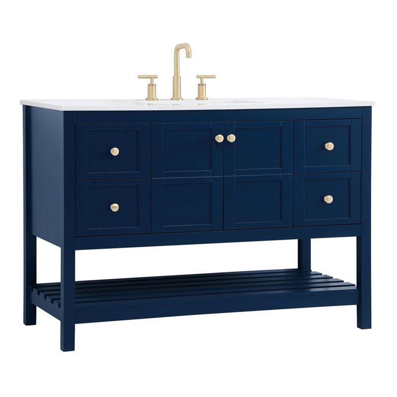 Elegant Decor Theo 48&quot Steel and Solid Wood Single Bathroom Vanity in Blue