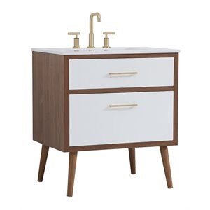 Elegant Decor Boise 30&quot Steel and Wood Bathroom Vanity in White