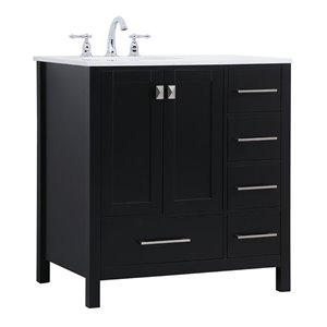 Elegant Decor Irene 32&quot Solid Wood and Stone Single Bathroom Vanity in Black