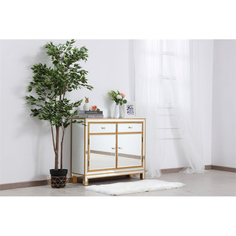 Elegant Decor Reflexion 2-Drawer Solid Wood and MDF Nightstand in Gold