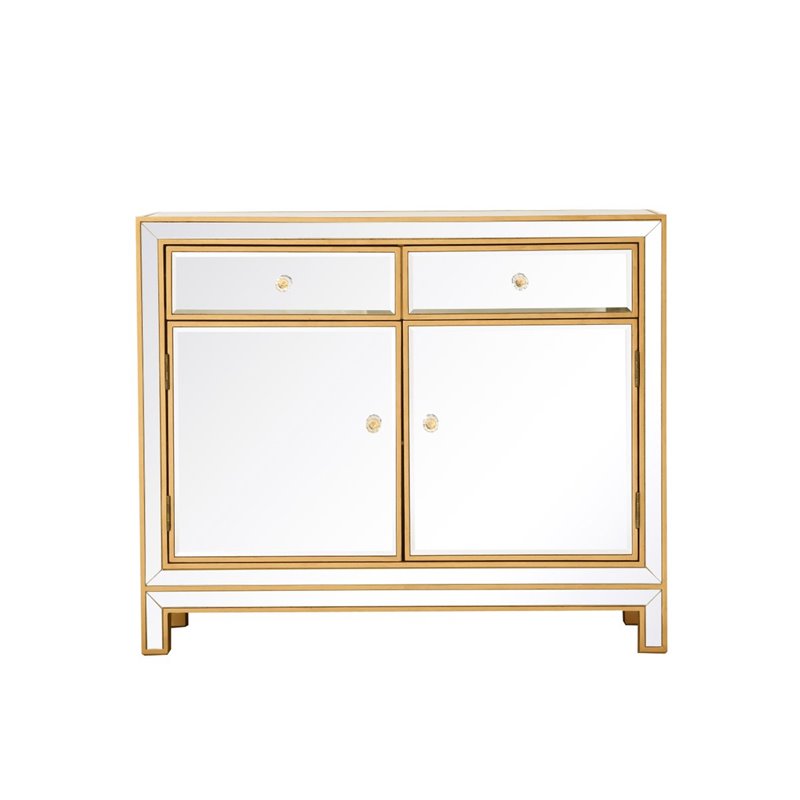Elegant Decor Reflexion 2-Drawer Solid Wood and MDF Nightstand in Gold