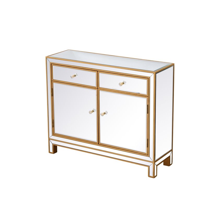 Elegant Decor Reflexion 2-Drawer Solid Wood and MDF Nightstand in Gold