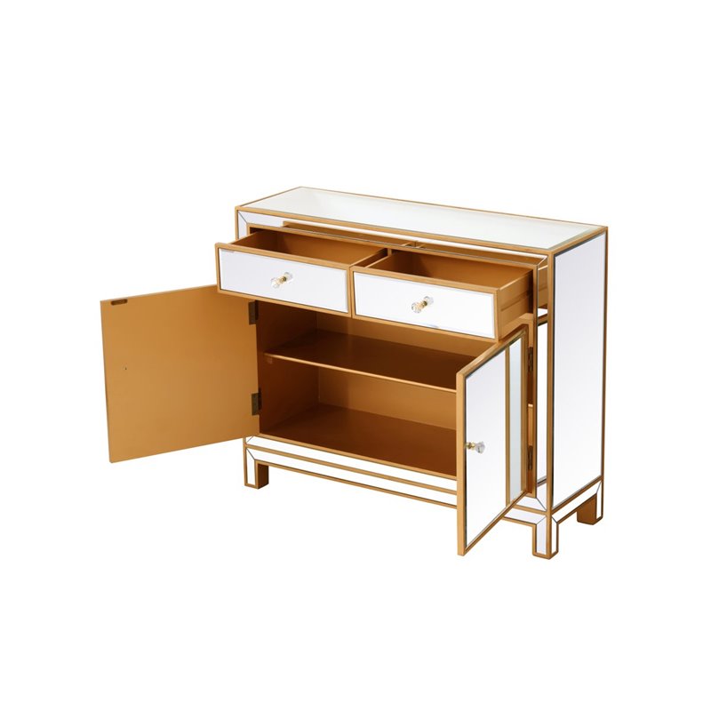 Elegant Decor Reflexion 2-Drawer Solid Wood and MDF Nightstand in Gold