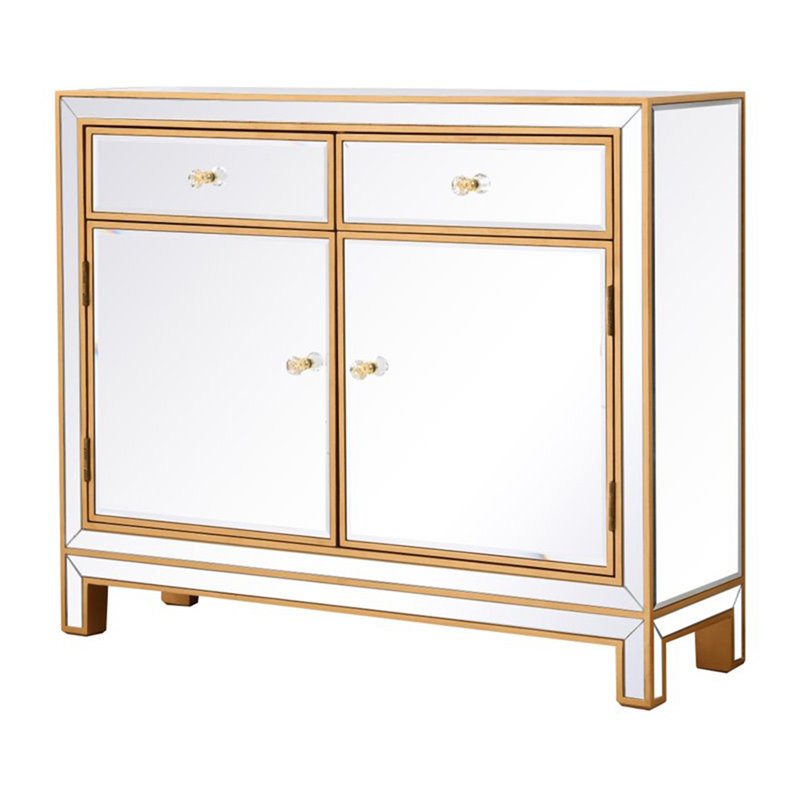 Elegant Decor Reflexion 2-Drawer Solid Wood and MDF Nightstand in Gold