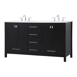 Elegant Decor Irene 60&quot Solid Wood and Stone Double Bathroom Vanity in Black